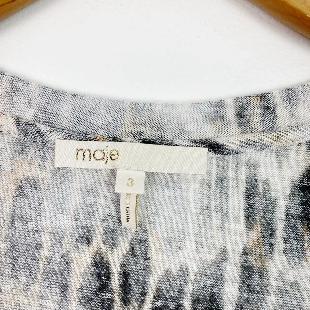 Maje Animal Print Linen V-neck T-shirt Size 3